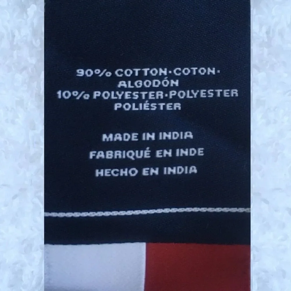 2 new Tommy Hilfiger American 90% Cotton BATH Towels = WHITE with BLACK STRIPES